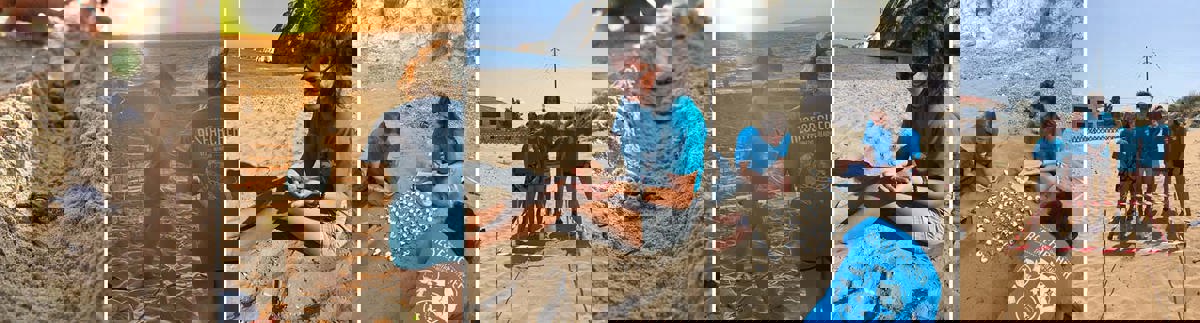 Zee schildpadden Griekenland vrijwilligerswerk collage foto's vrijwilligers aan het werk